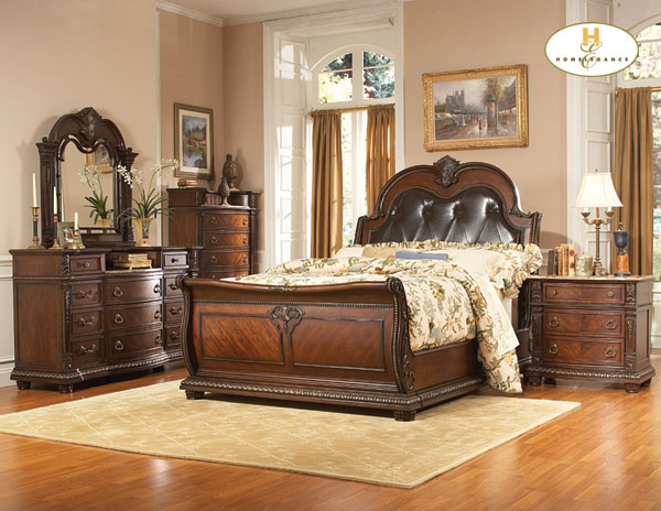 D158-1394-1+4+5 Palace Collection Rich Brown Bedroom Set (Queen Size Bed, Nightstand, Dresser)