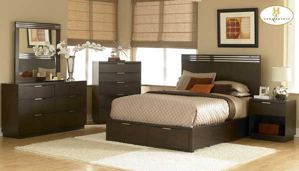 D158-1412PL-1+4+5 Cologne Collection Brown Bedroom Set (Queen Size Bed, Nightstand, Dresser)