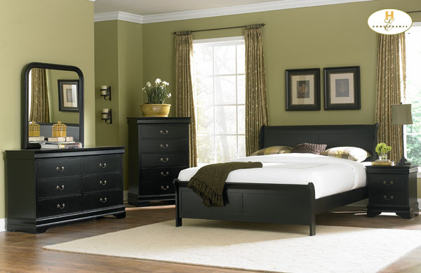 D158-539BK-1+4+5 Marianne Collection Black Bedroom Set (Queen Size Bed, Nightstand, Dresser)
