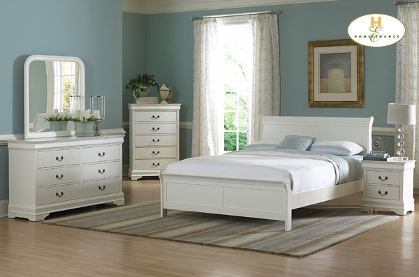 D158-539W-1+4+5 Marianne Collection White Bedroom Set (Queen Size Bed, Nightstand, Dresser)