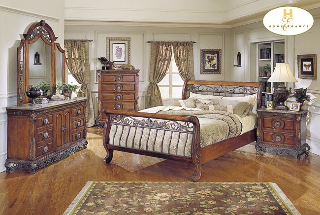 D158-829-1+4+5 Barcelona Collection Cherry Bedroom Set (Queen Size Bed, Nightstand, Dresser)