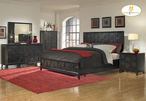 D158-836-1+4+5 Balboa Square Collection Ebony Bedroom Set (Queen Size Bed, Nightstand, Dresser)