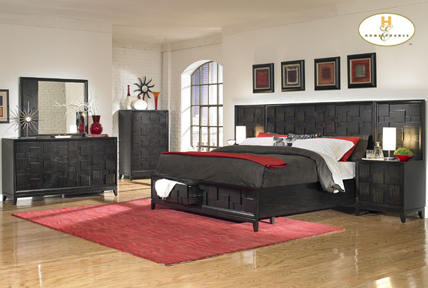 D158-836PL-1+4+5 Balboa Square Collection Ebony Bedroom Set (Queen Size Bed, Nightstand, Dresser)