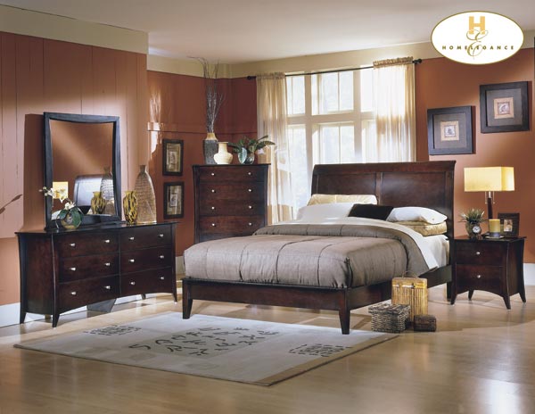 D158-874LP-1+4+5 Borgeois Collection Merlot Bedroom Set (Queen Size Bed, Nightstand, Dresser)