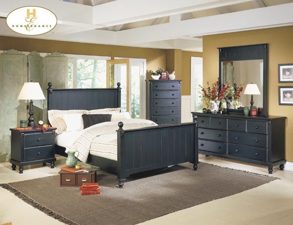D158-875-1+4+5 Pottery Collection Black Bedroom Set (Queen Size Bed, Nightstand, Dresser)