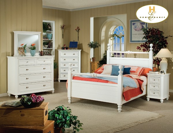 D158-889-1+4+5 Hanna Collection White Bedroom Set (Queen Size Bed, Nightstand, Dresser)