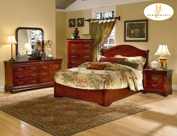 D158-953NSLP-1+4+5 Dijon Collection Cherry Bedroom Set (Queen Size Bed, Nightstand, Dresser)