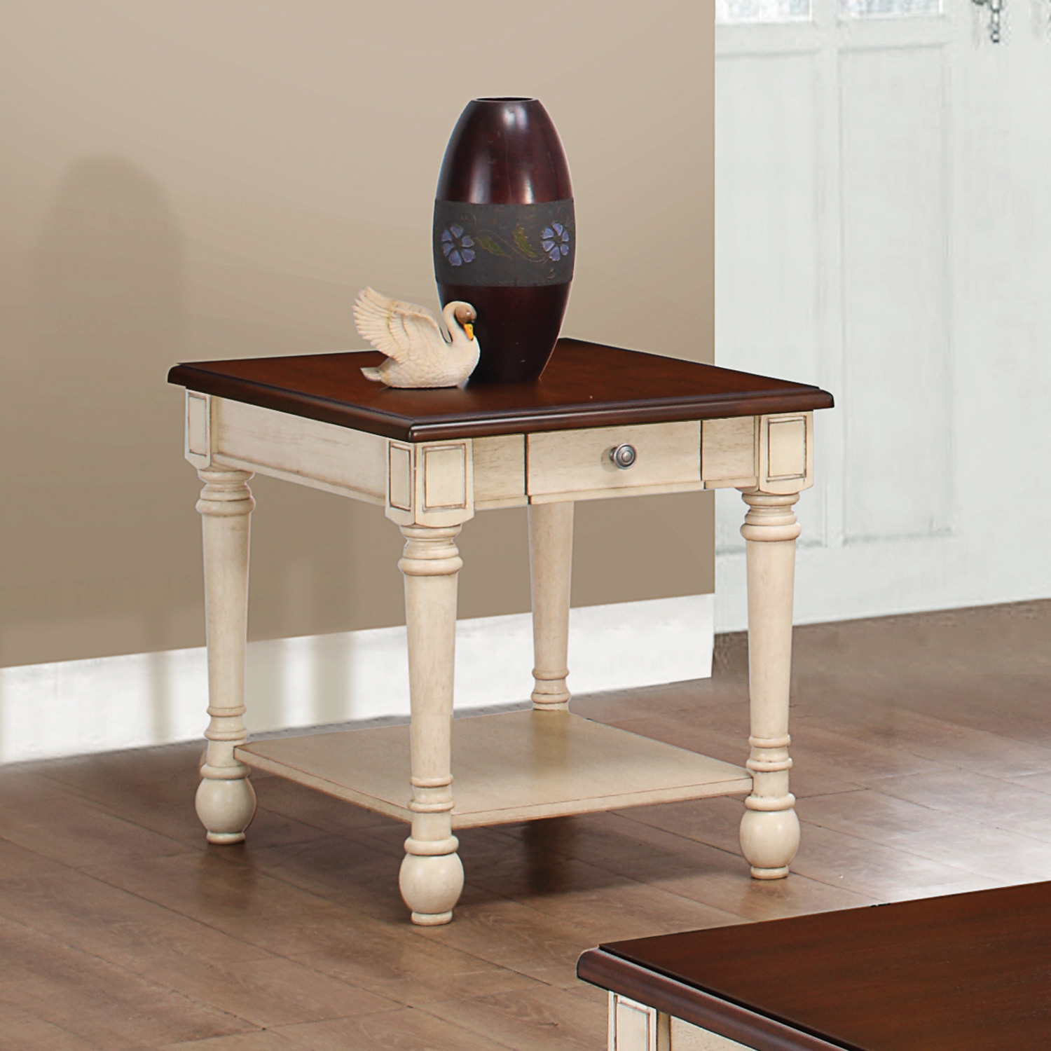 D159-704417 By Coaster End Table Dark Cherry/ Antique White Finish