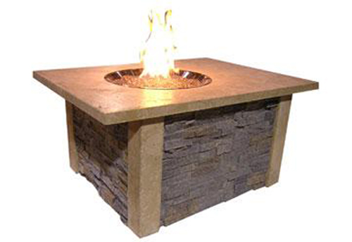 D169-SIERRA-CF-K By Outdoor GreatRoom- Sierra Fire Pit with Ledgestone and Supercast Top and CF-20-LP. 