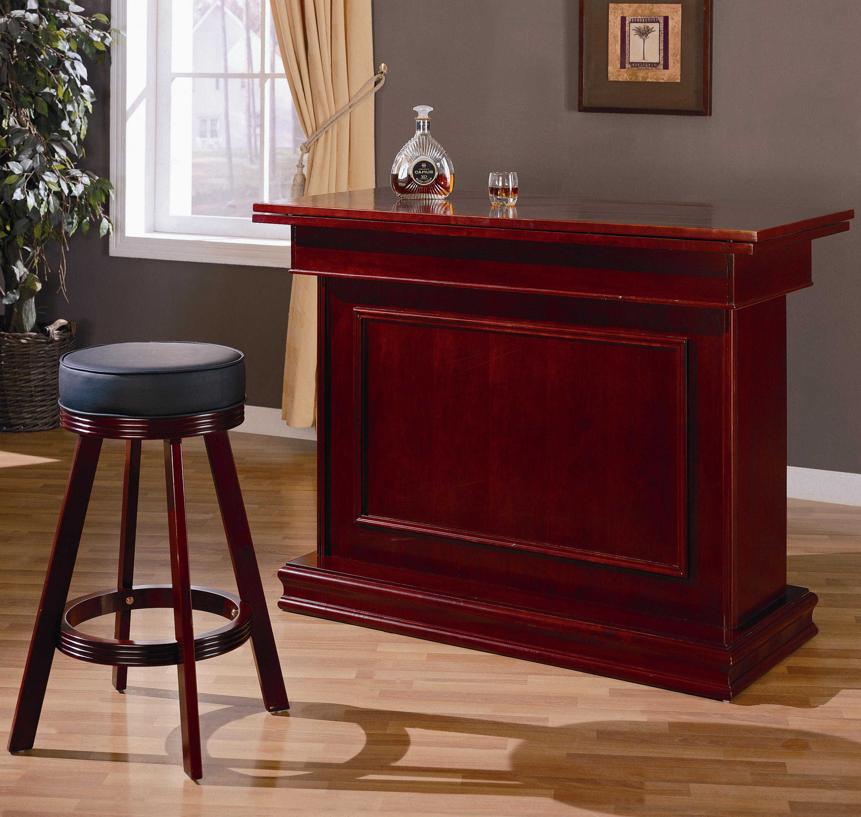 D177-100128+29 By-Regency Furniture Mitchell Collection CHERRY Finish Bar Unit With Storage And Upholstered Bar Stool