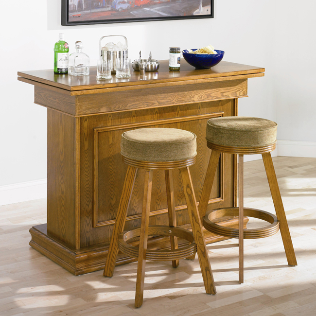 D177-100288+89 By-Regency Furniture Mitchell Collection Oak Finish Unit With Storage And Bar Stool