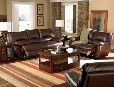 D177-600281+82+83 By-Regency Furniture Clifford Collection Brown Finish Leather Dbl Reclining Sofa, Dbl Reclining Love Seat & Recliner