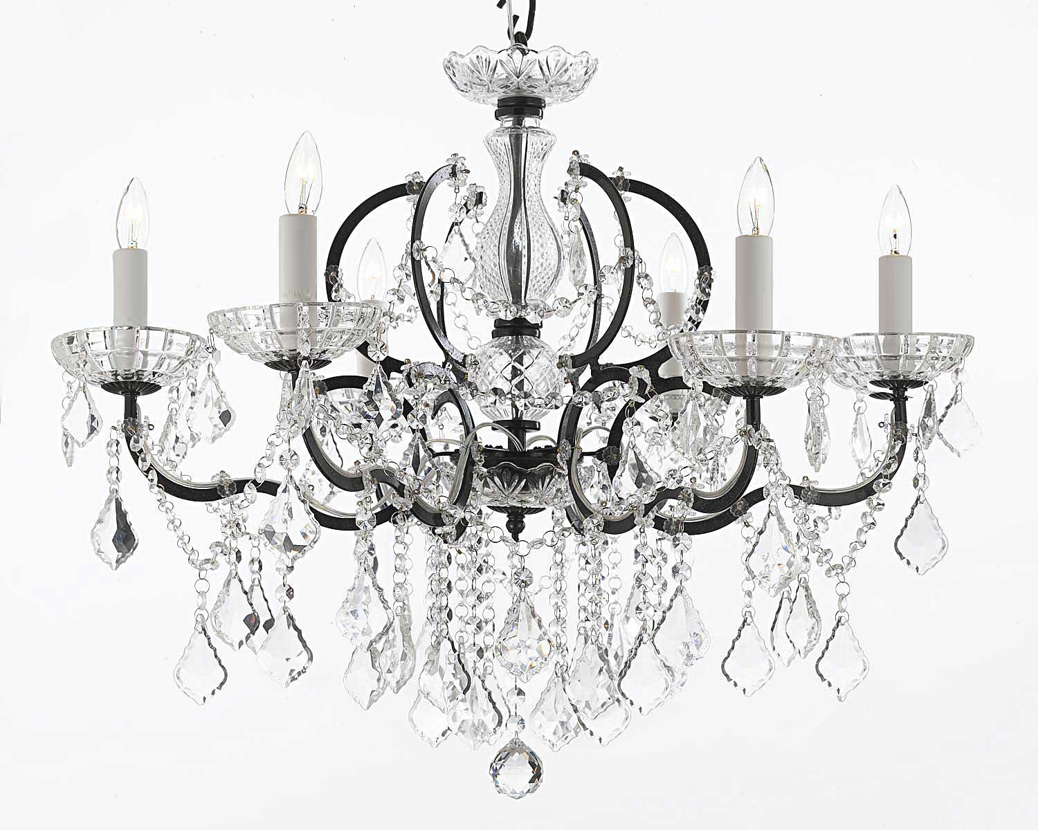 19th C. Rococo Iron & Crystal Chandelier Lighting H 25" x W 26"